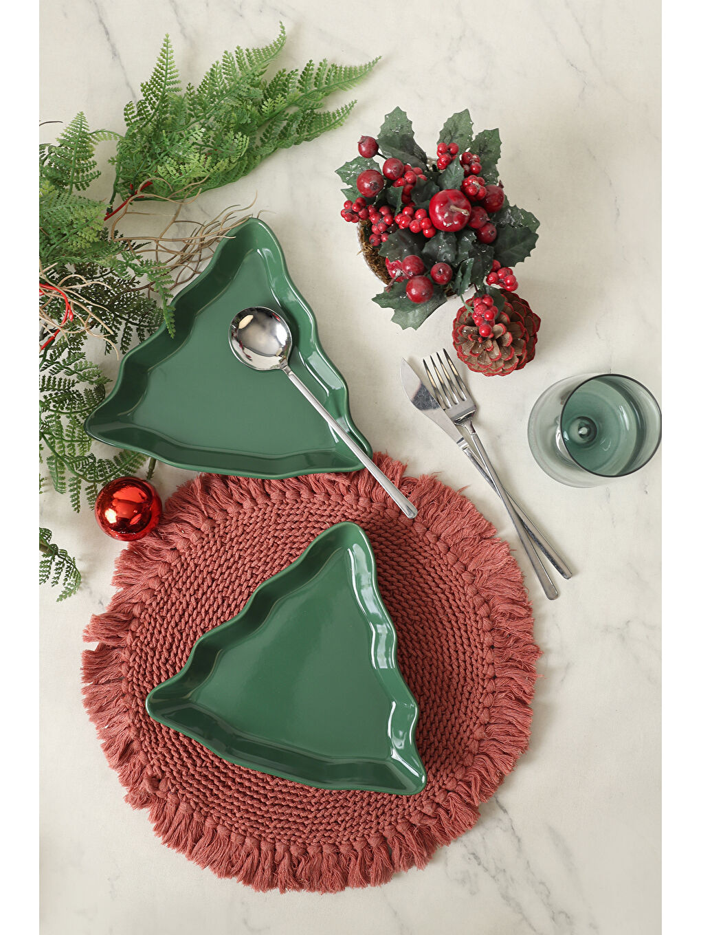 Yeşil Çam Kayık Tabak 22 Cm 2 Adet-1