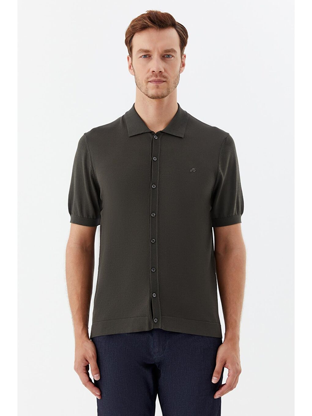 Haki Regular Fit Triko Polo Yaka Erkek Gömlek