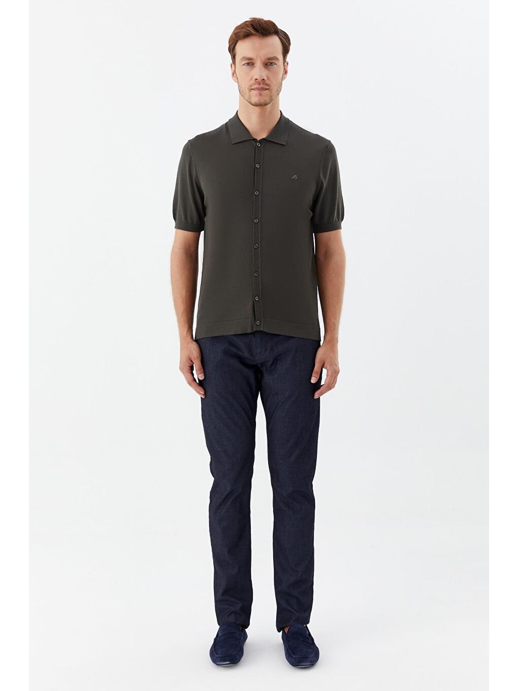 Haki Regular Fit Triko Polo Yaka Erkek Gömlek-1