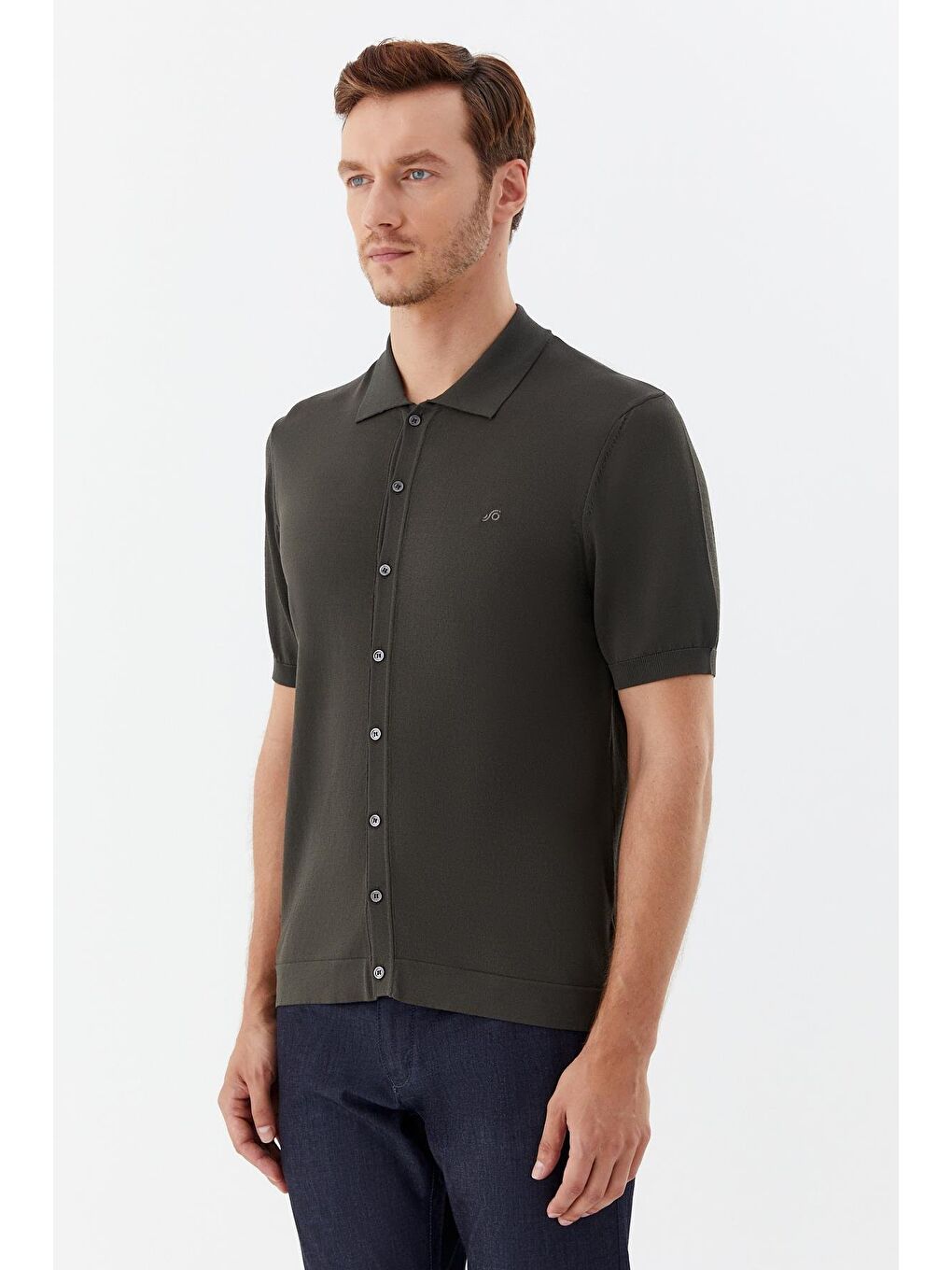 Haki Regular Fit Triko Polo Yaka Erkek Gömlek-2