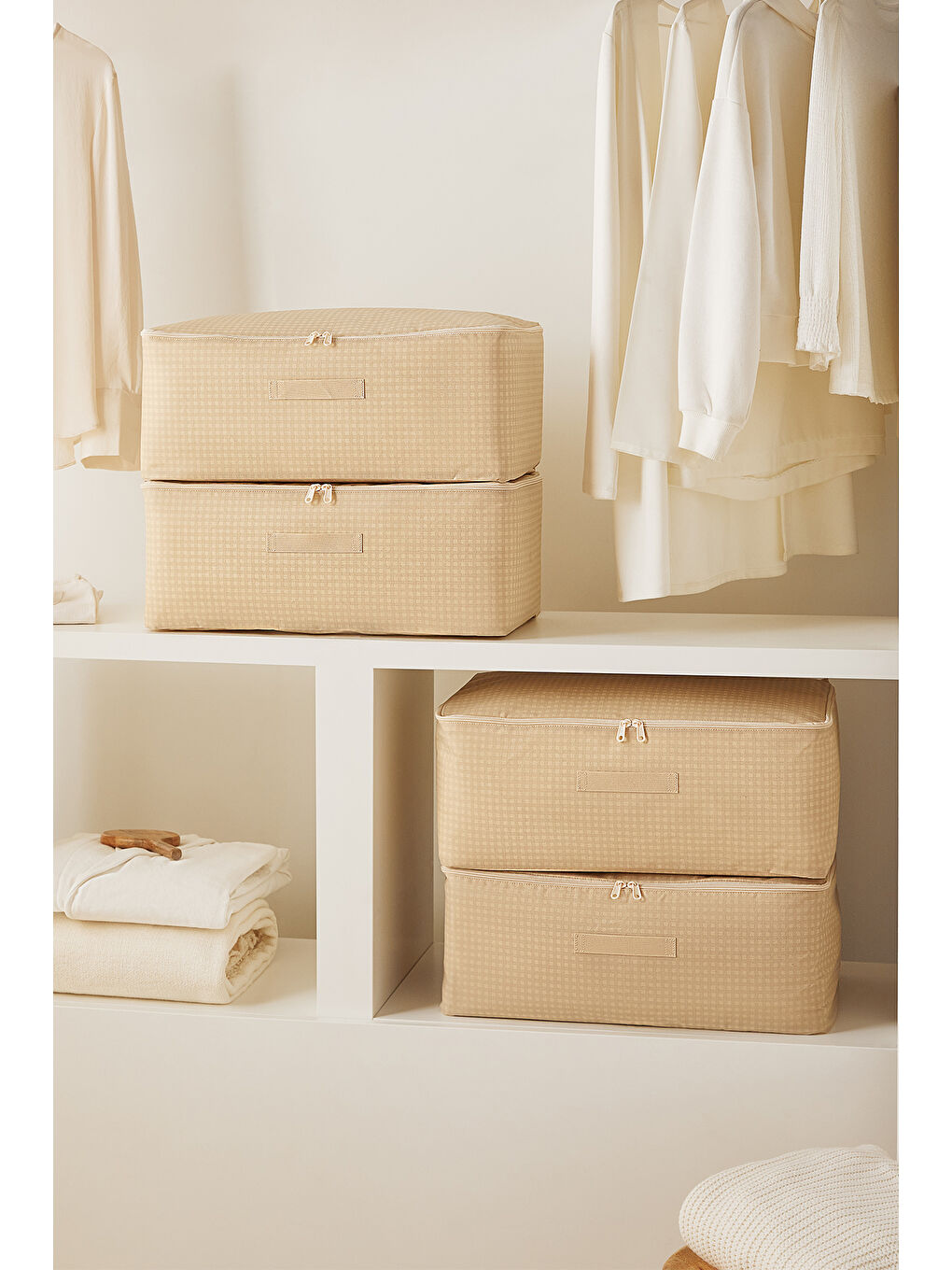 4'lü Orta Boy Bej Pötikare Hurç Set 52 x 28 x 21 cm