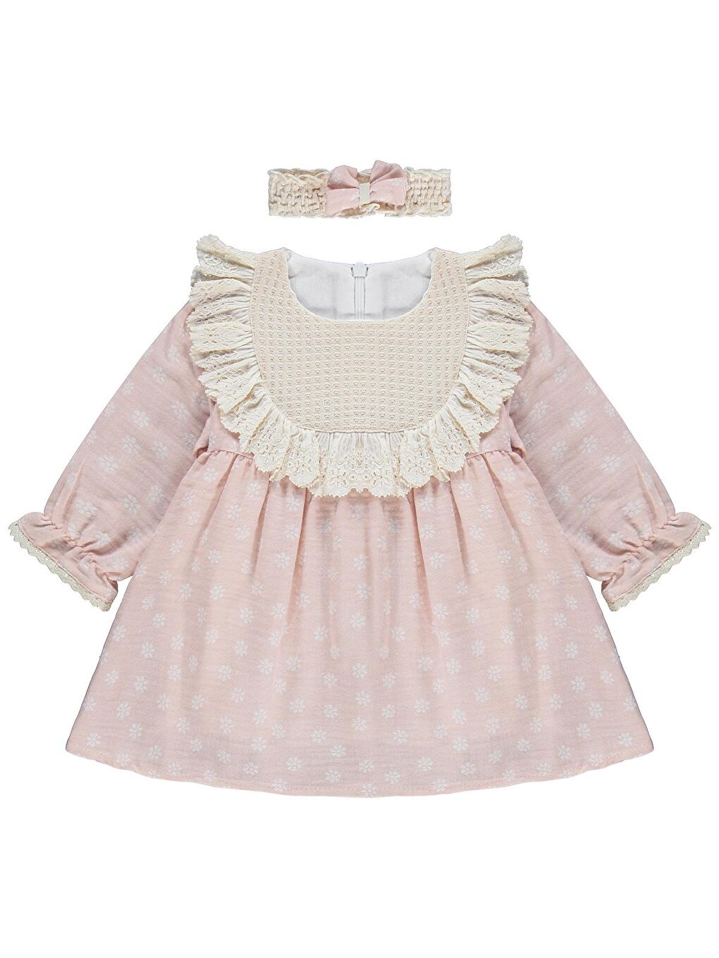 Lüks Roba Fistolu Bandanalı 6-18 Ay Elbise - Pembe 6-9 Ay