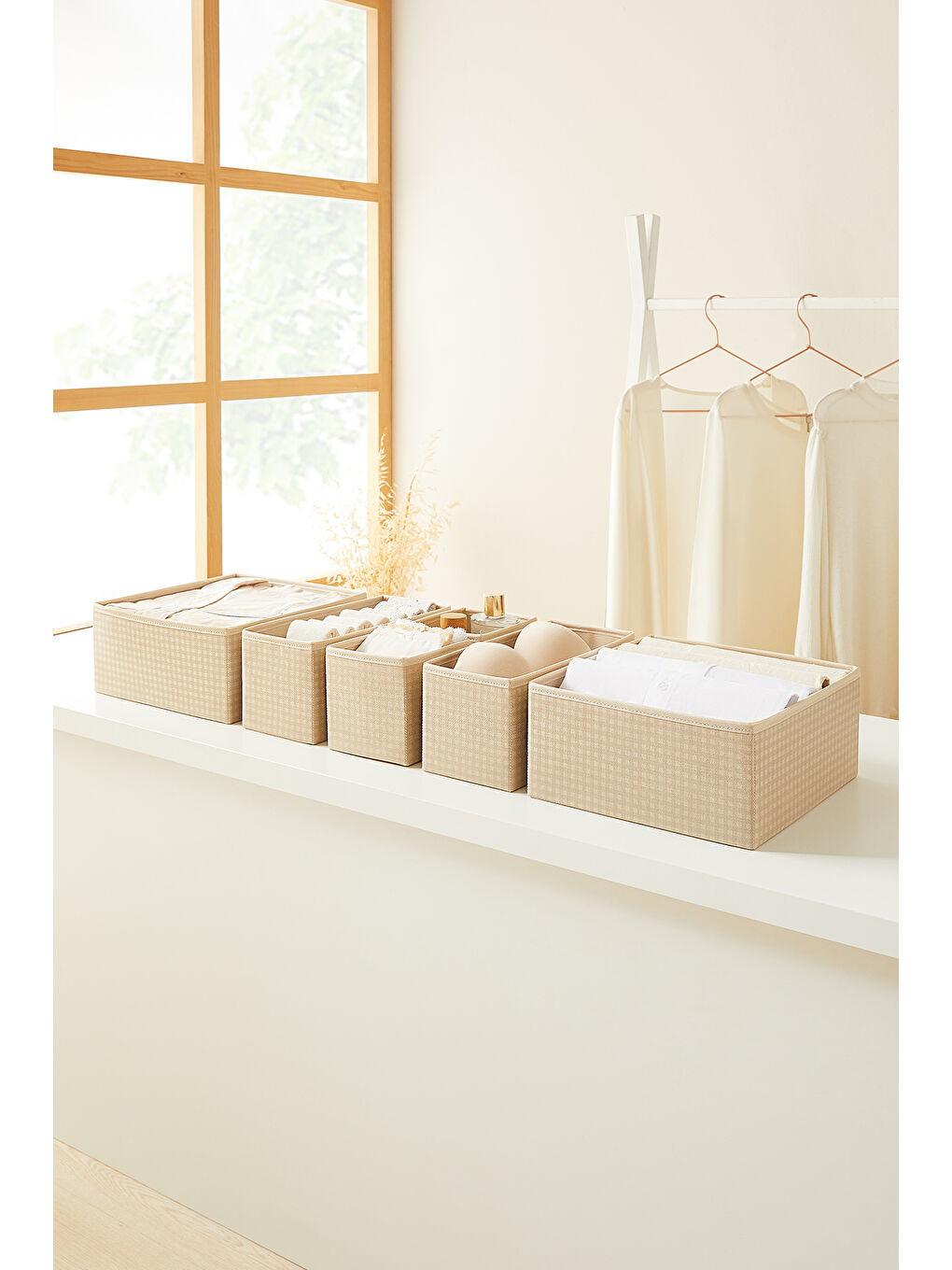 6'lı Bej Pötikare Çekmece İçi Düzenleyici Kutu