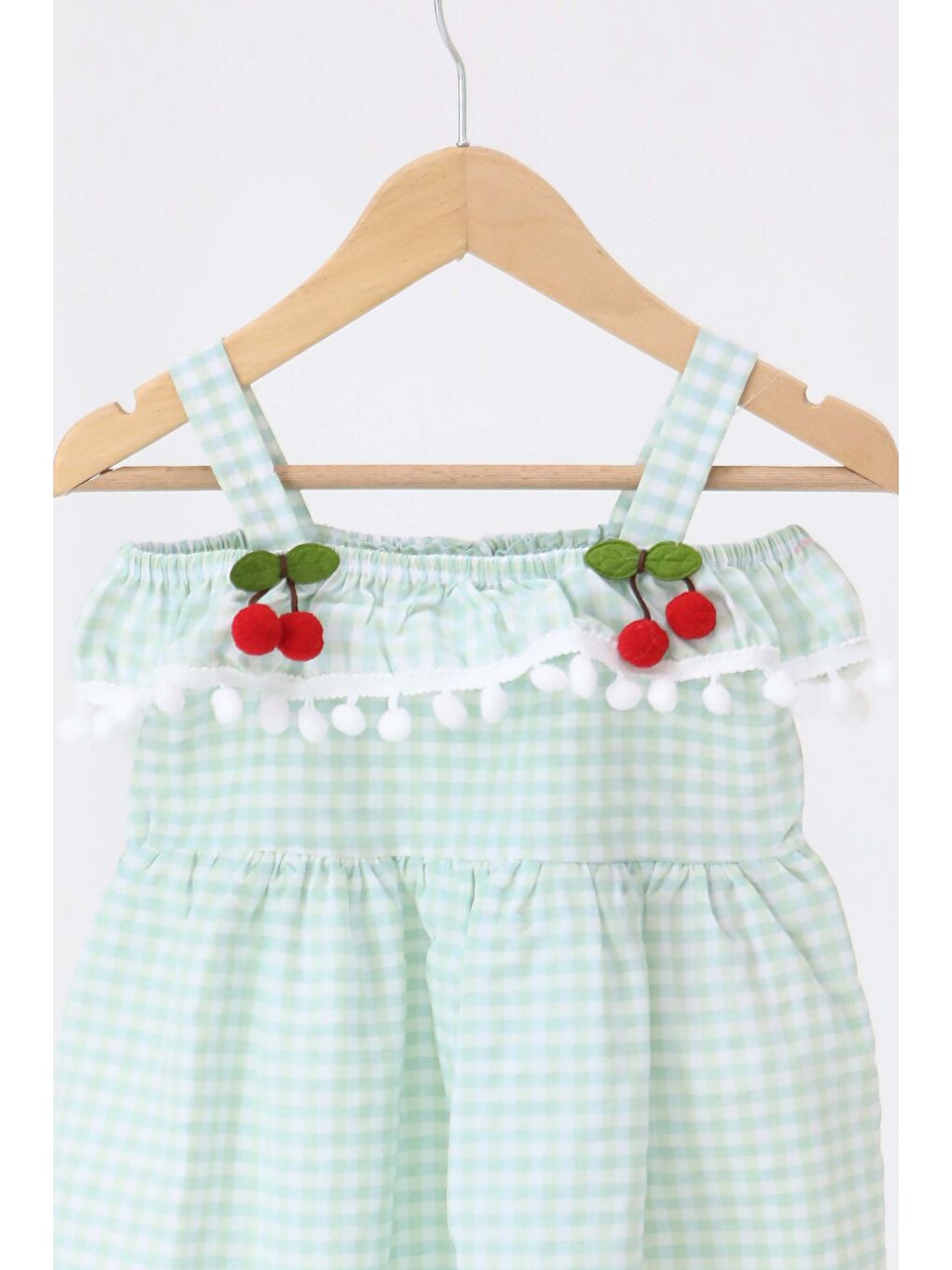 Yeşil Kız Çocuk Mint Kirazlı Elbise - 27164-1
