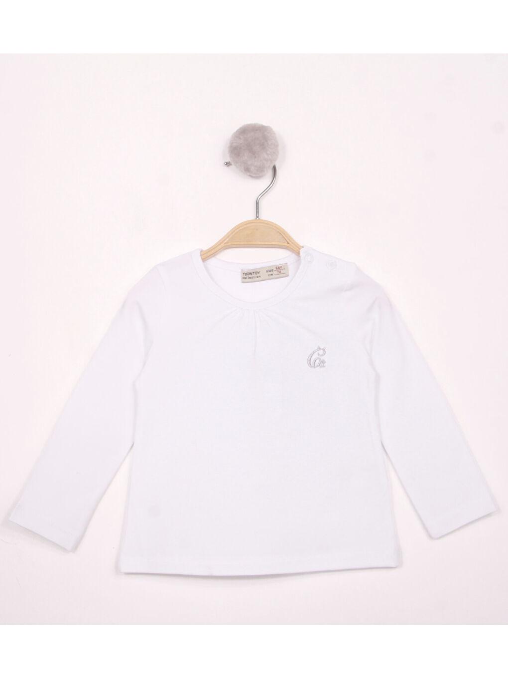 Beyaz Kız Bebek Göğsü Nakışlı T-Shirt