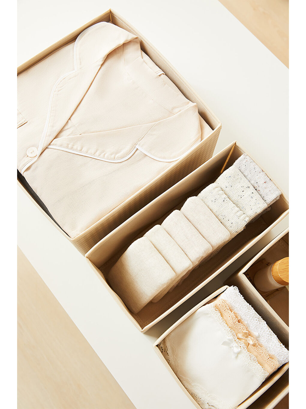 6'lı Bej Pötikare Çekmece İçi Düzenleyici Kutu-2