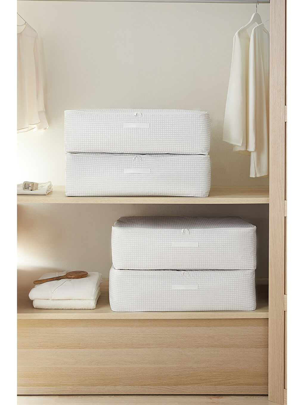 4'lü Mega Boy Gri Pötikare Baza Altı Hurç Set 74 x 46 x 22 cm