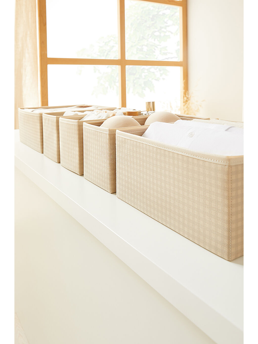 6'lı Bej Pötikare Çekmece İçi Düzenleyici Kutu-3