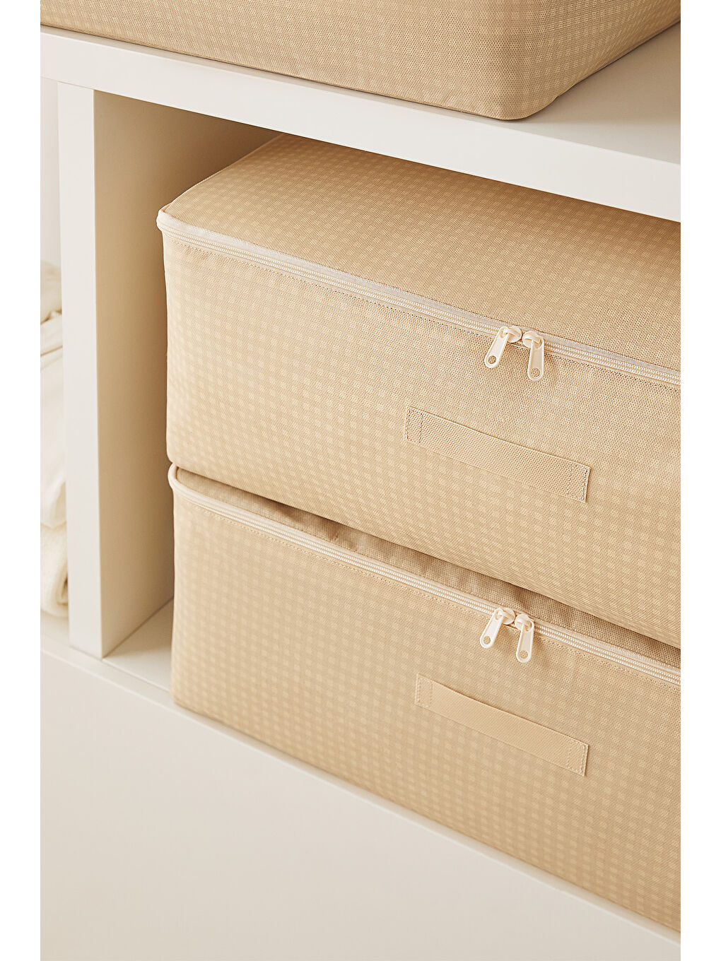 4'lü Büyük Boy Bej Pötikare Baza Altı Hurç Set 62 x 46 x 22 cm-1