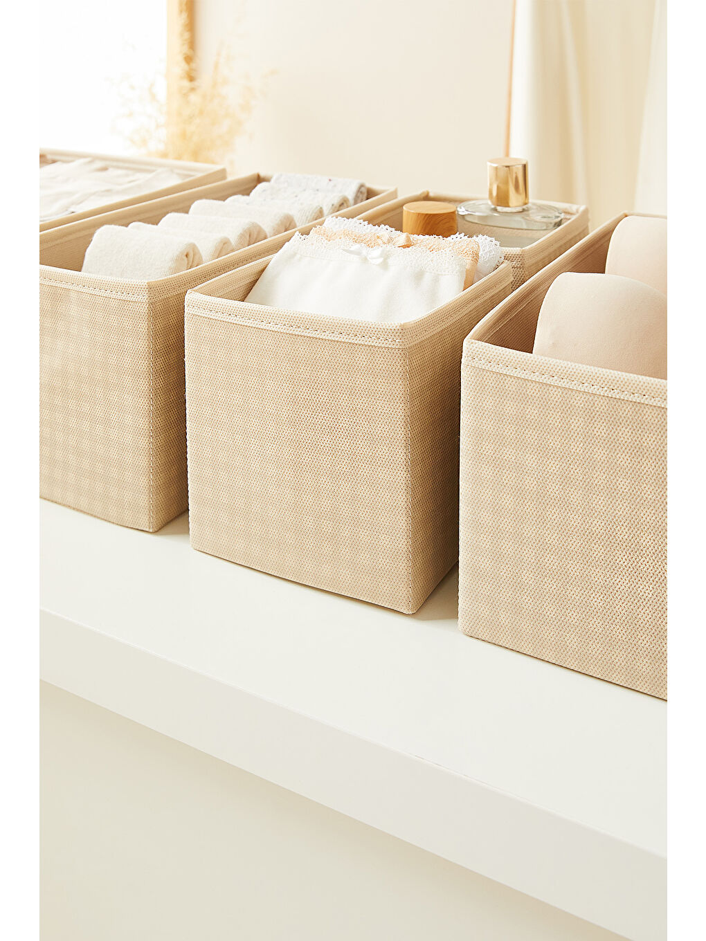 6'lı Bej Pötikare Çekmece İçi Düzenleyici Kutu-4