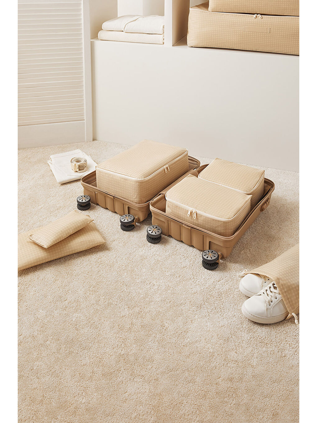 6'lı Bej Pötikare Bavul İçi Düzenleyici Set-2