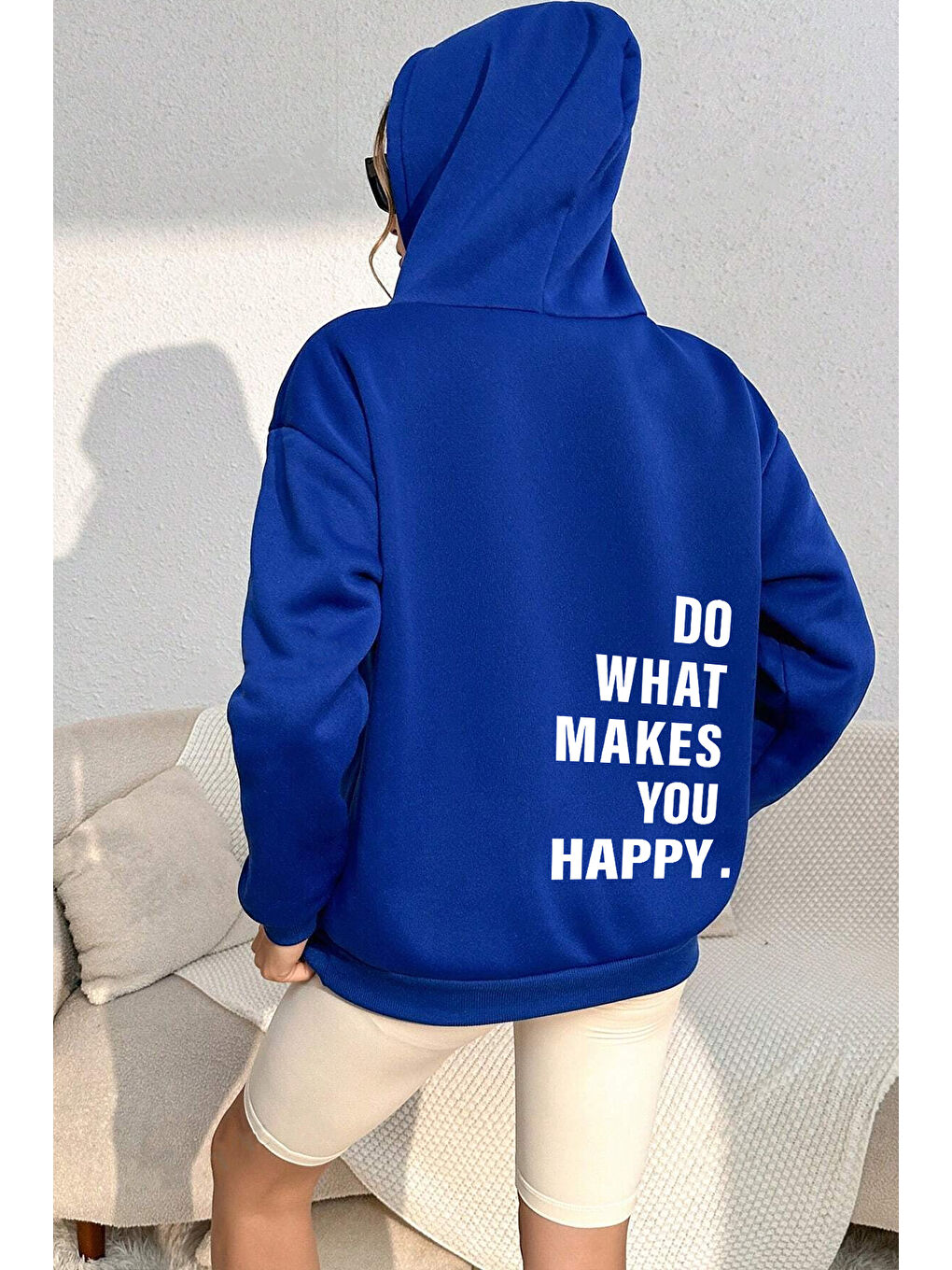 uyguntarz Mavi Do What Makes You Happy Baskılı Unisex Oversize Sweatshirt - 1