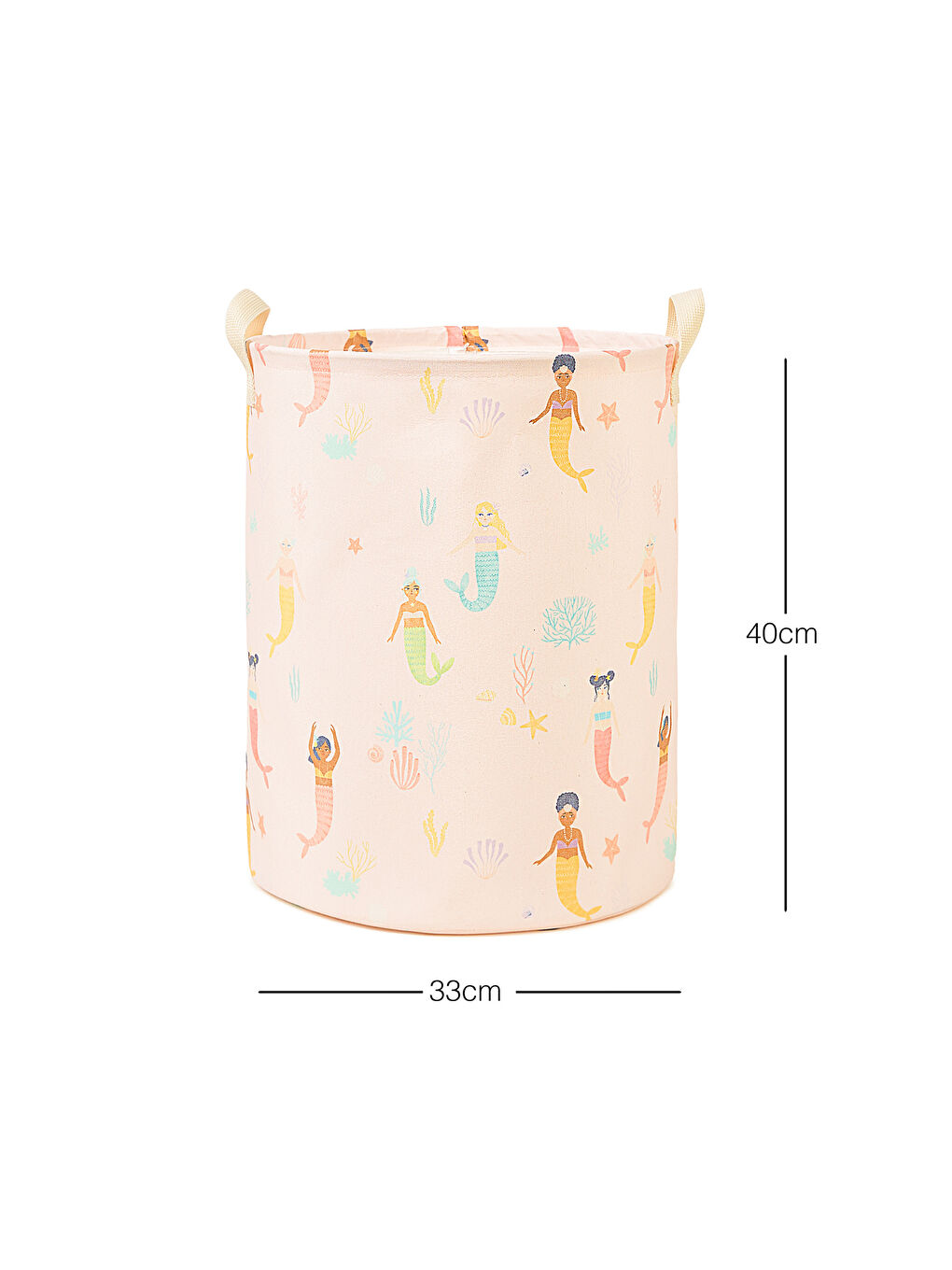 Pembe Çocuk Odası Deniz Kızı Desenli Oyuncak Sepeti 33 x 40 cm-5
