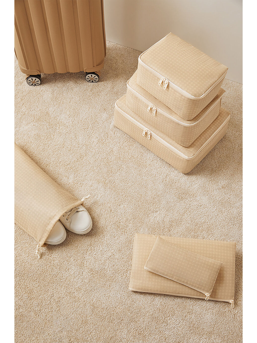 6'lı Bej Pötikare Bavul İçi Düzenleyici Set-3