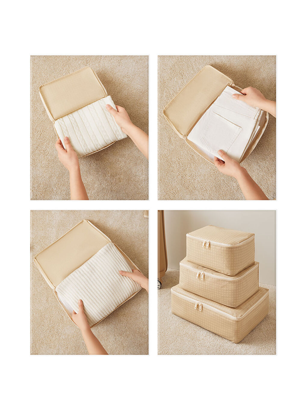 6'lı Bej Pötikare Bavul İçi Düzenleyici Set-4