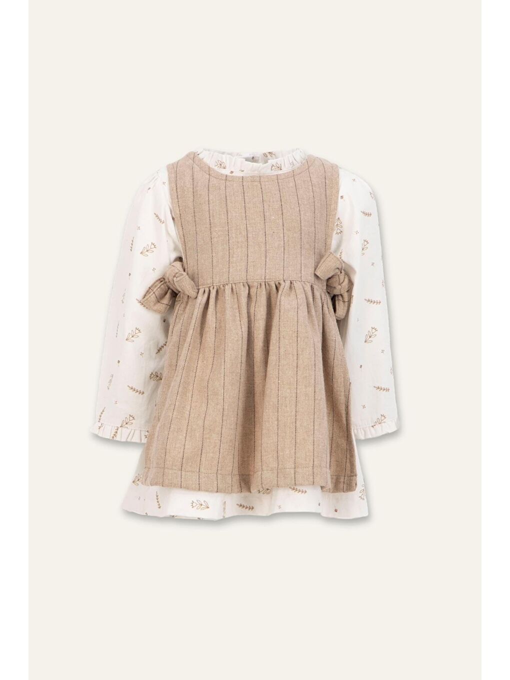 Kız Bebek Dokuma Elbise Ve Gömlek Takım - Bej