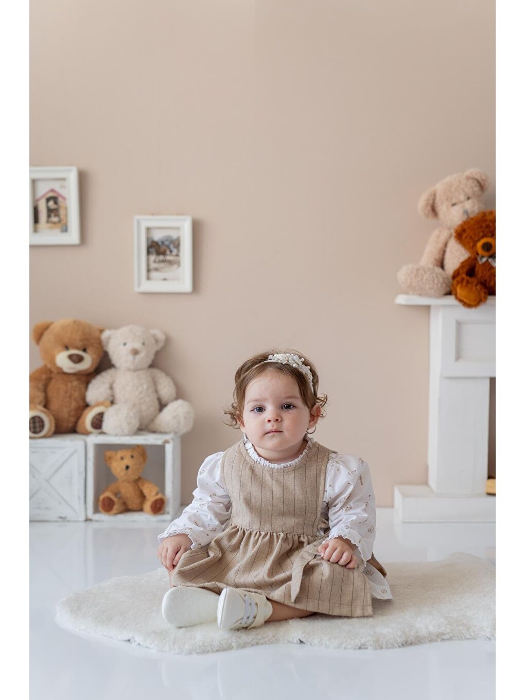 Kız Bebek Dokuma Elbise Ve Gömlek Takım - Bej-1