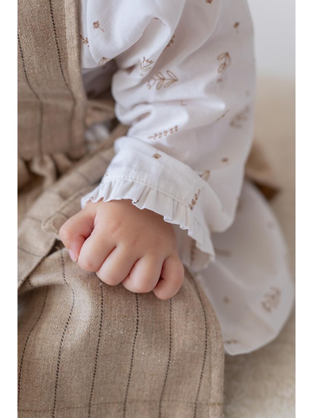Kız Bebek Dokuma Elbise Ve Gömlek Takım - Bej-2