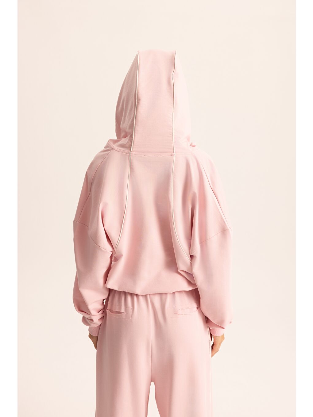 Tyon Şerit Detay Pembe Kapüşonlu Crop Eşofman Takım-4