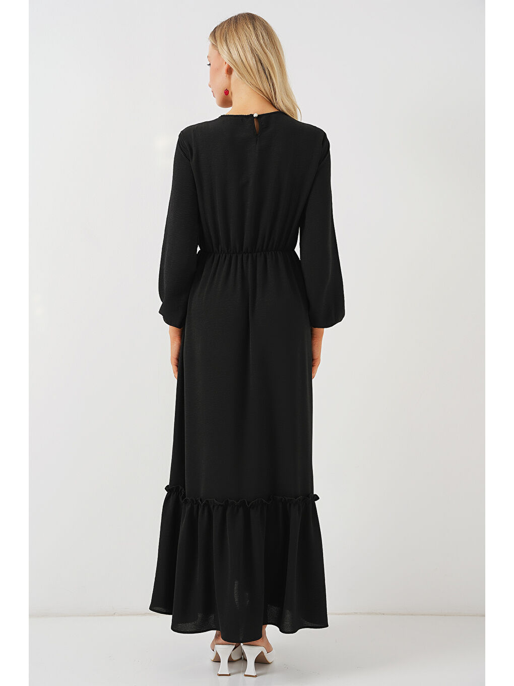 Kadın Nakışlı Uzun Tesettür Elbise 2550 - Siyah-5