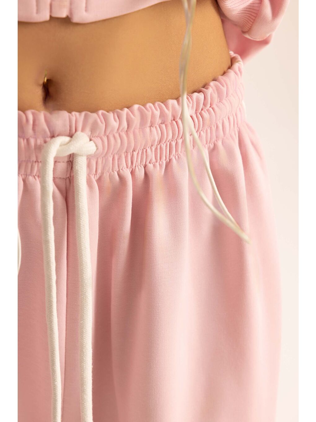 Tyon Şerit Detay Pembe Kapüşonlu Crop Eşofman Takım-6