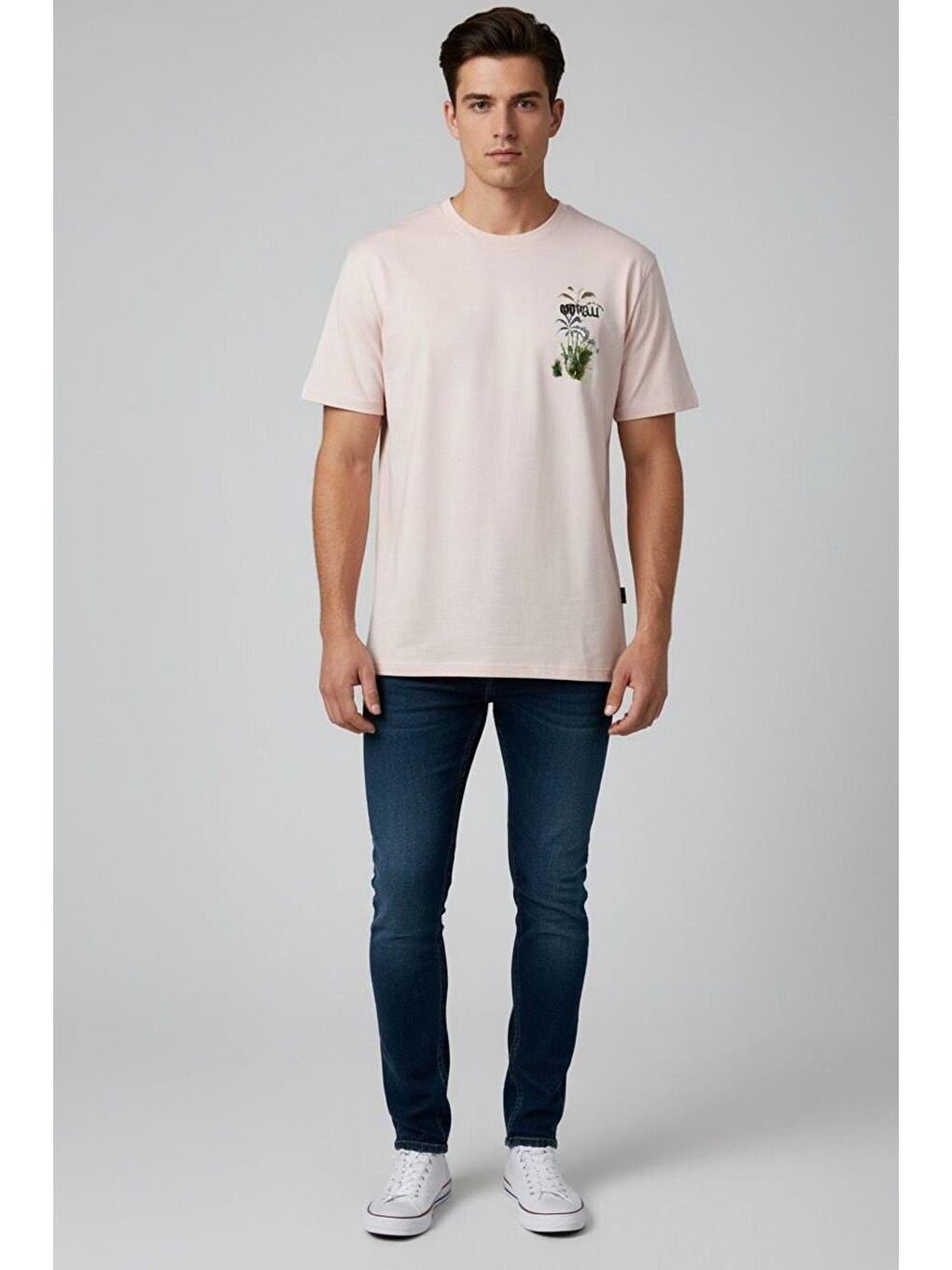 Giotelli Açık Pembe Bisiklet Yaka Baskılı Erkek T-Shirt-2