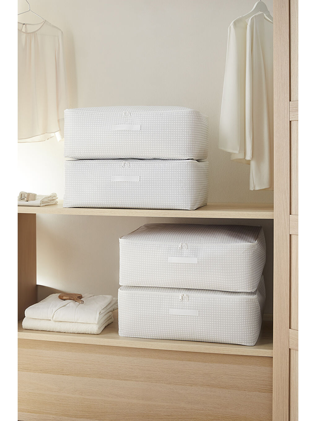 4'lü Büyük Boy Gri Pötikare Baza Altı Hurç Set 62 x 46 x 22 cm-1