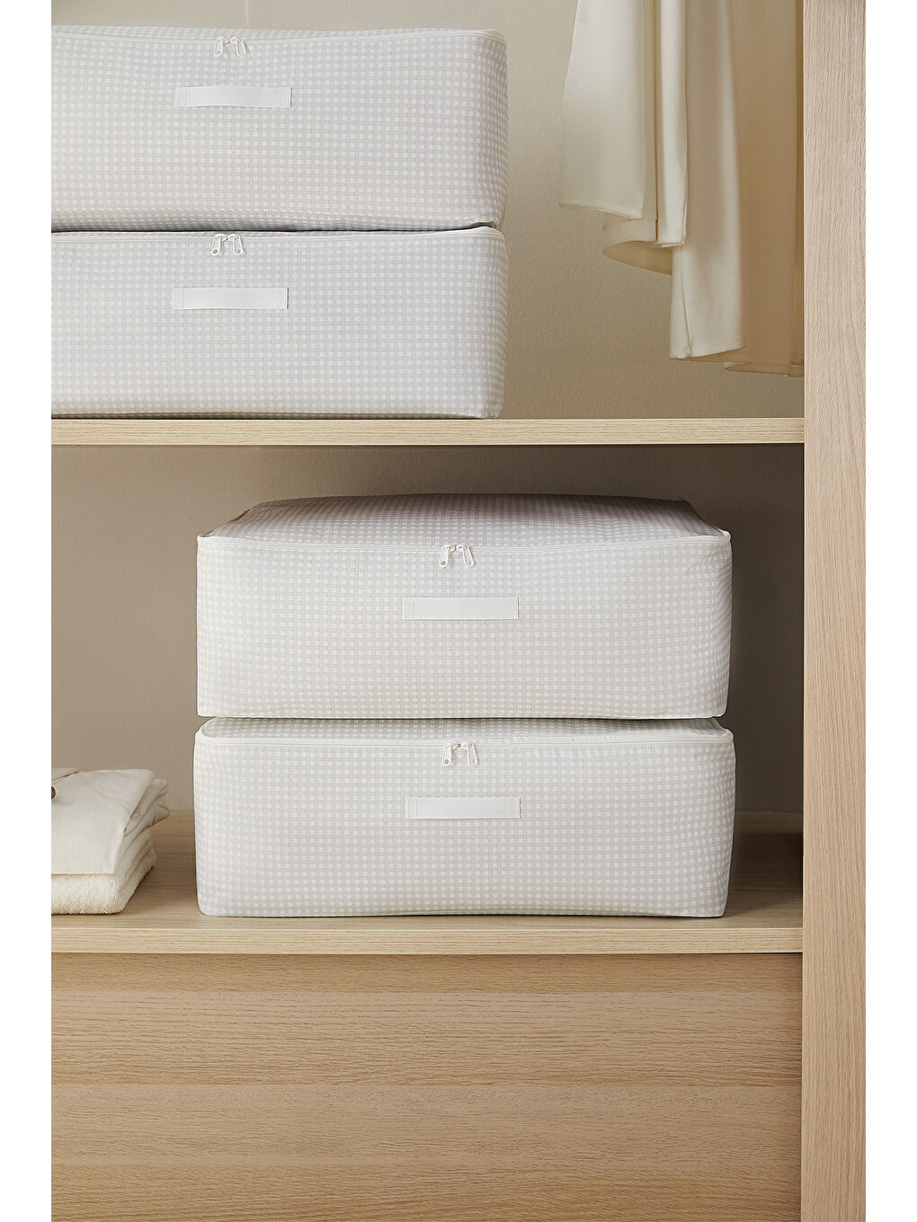 4'lü Büyük Boy Gri Pötikare Baza Altı Hurç Set 62 x 46 x 22 cm-2