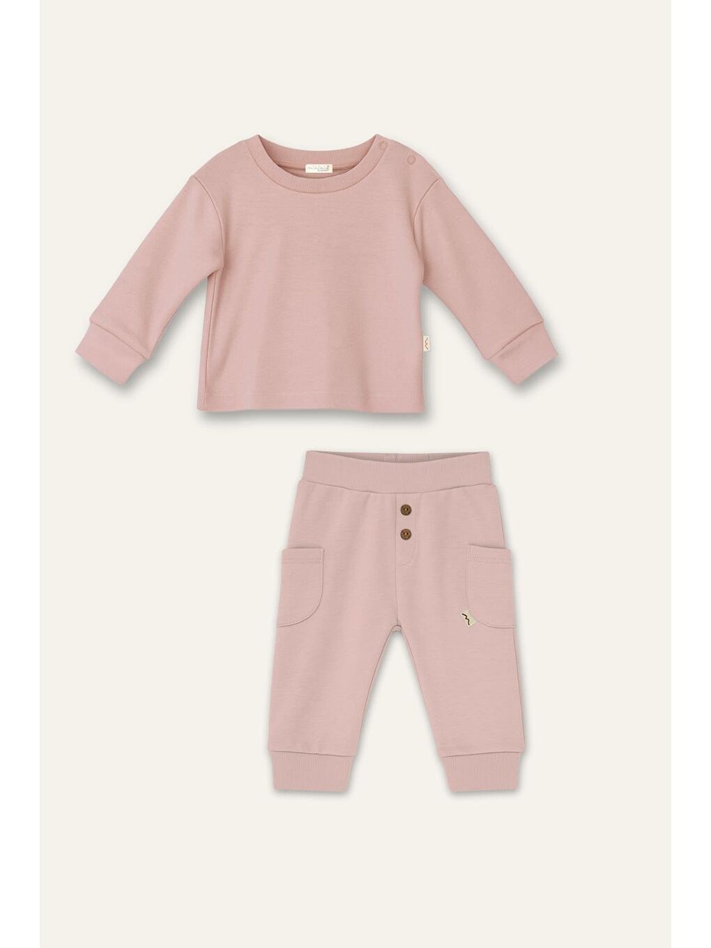 Pembe Unisex Bebek Organik İkili Takım - Pudra