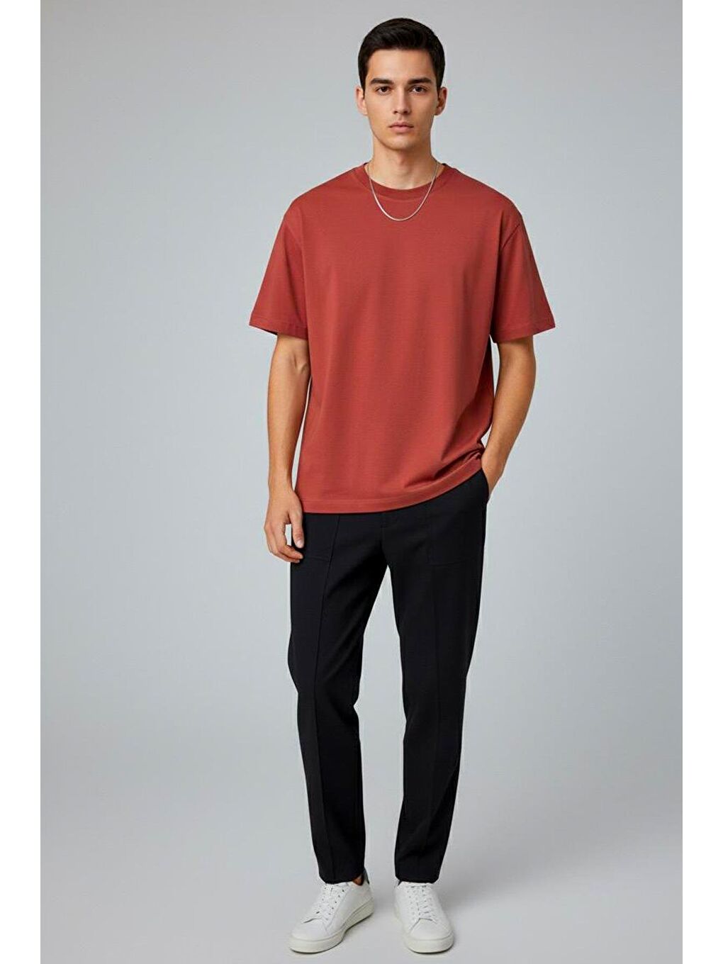 Giotelli Bordo Regular Fit %100 Pamuk Bisiklet Yaka Erkek Tişört-1