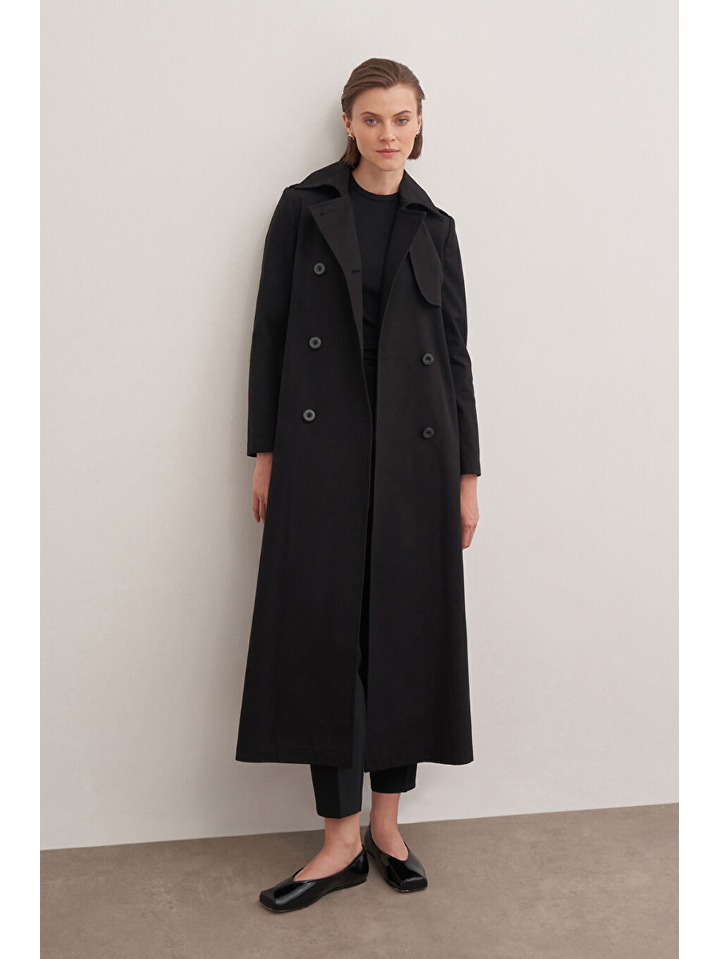 Siyah Kuşaklı Trençkot-5