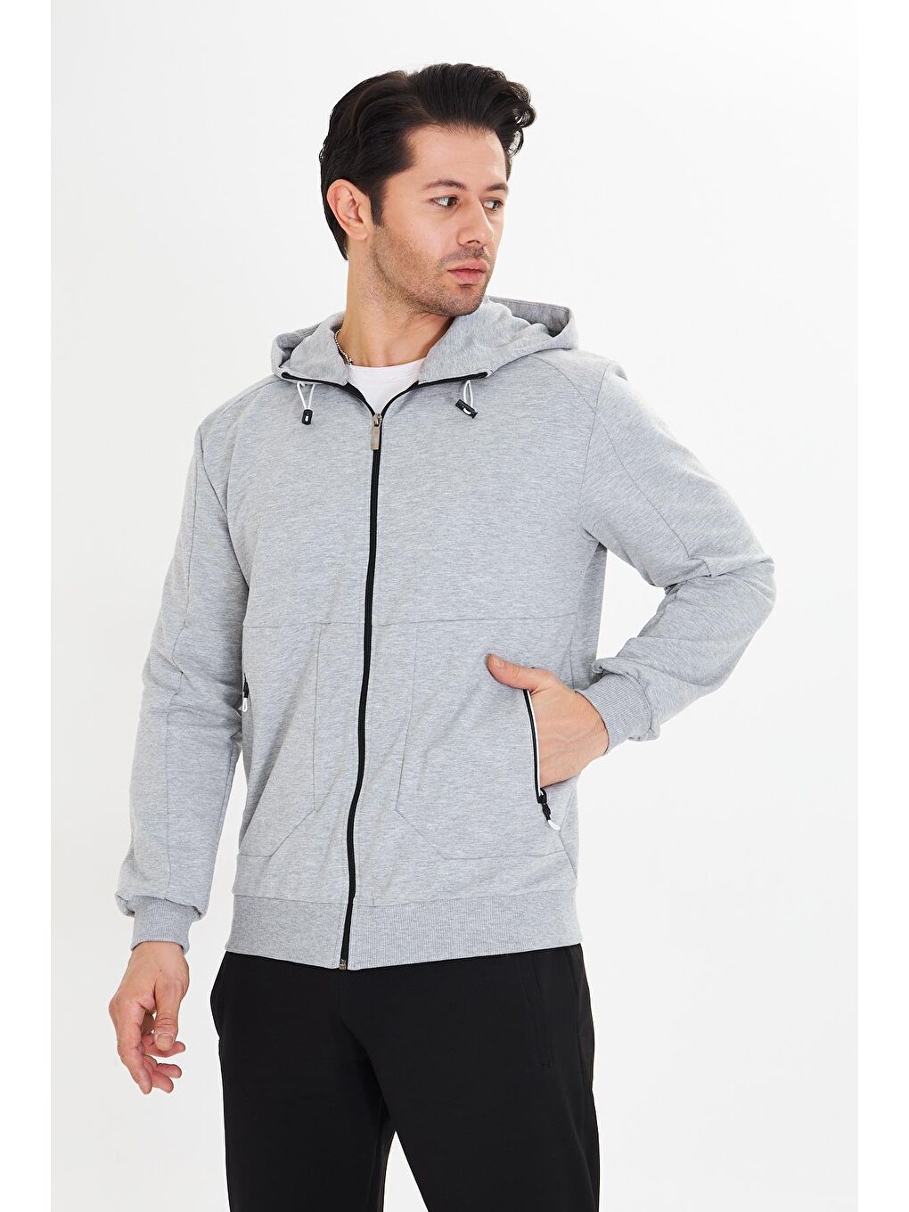 Pamuklu Kapüşonlu Erkek Eşofman Takımı Gri 5746-G-5