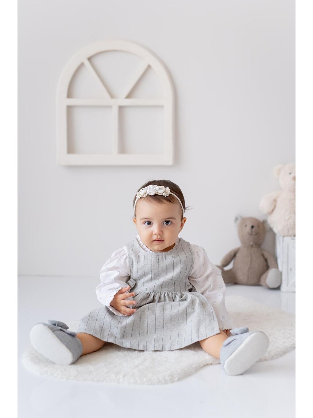 Kız Bebek Dokuma Elbise Ve Gömlek Takım - Gri