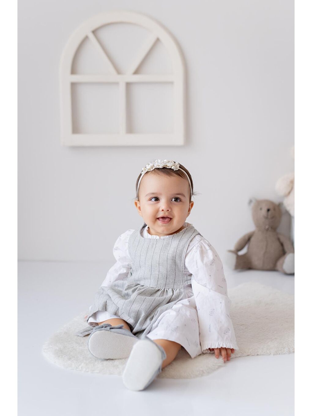 Kız Bebek Dokuma Elbise Ve Gömlek Takım - Gri-1