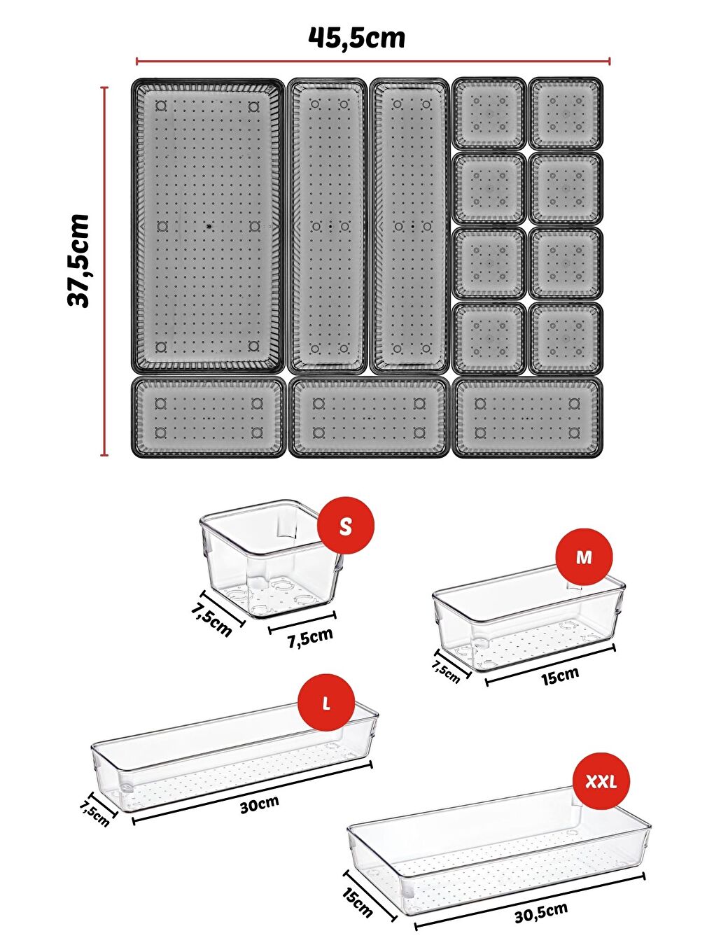 Nandy Home Gri 14 Parça Çekmece İçi  Düzenleyici  Organizer Set - 1