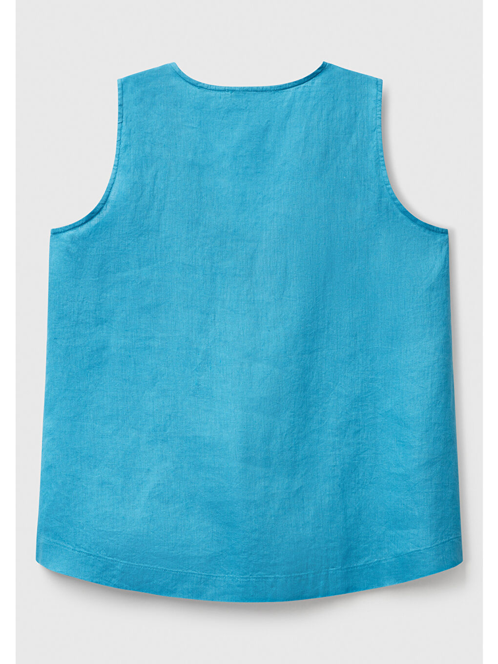 Kadın Mavi %100 Keten V Yaka Kolsuz Geniş Kesim Bluz-3