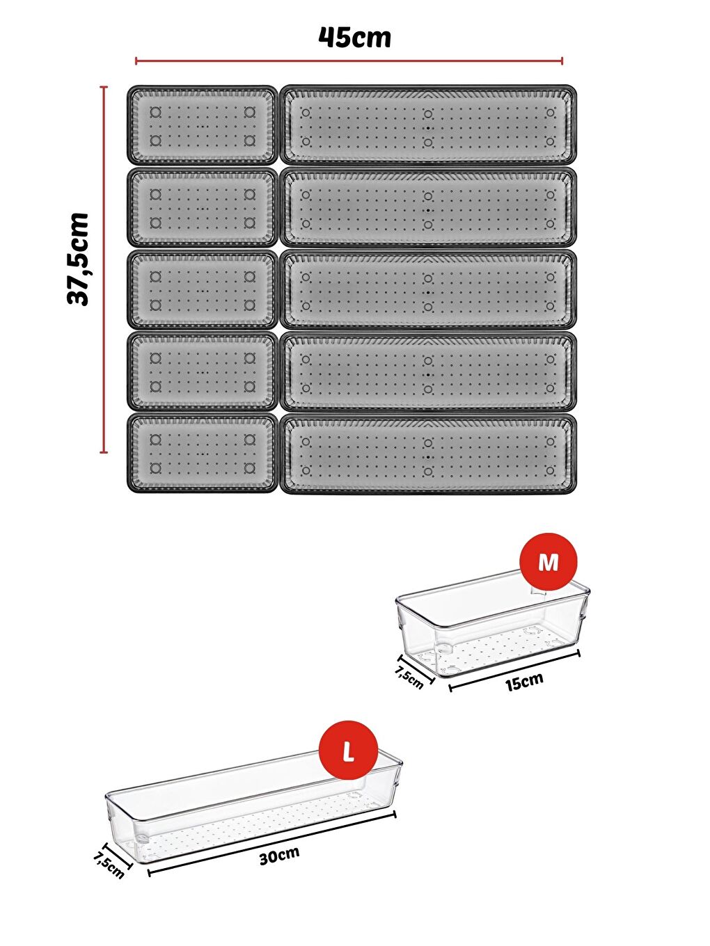 Nandy Home Gri 10 Parça Çekmece İçi Kaşıklık  Düzenleyici  Organizer - 1