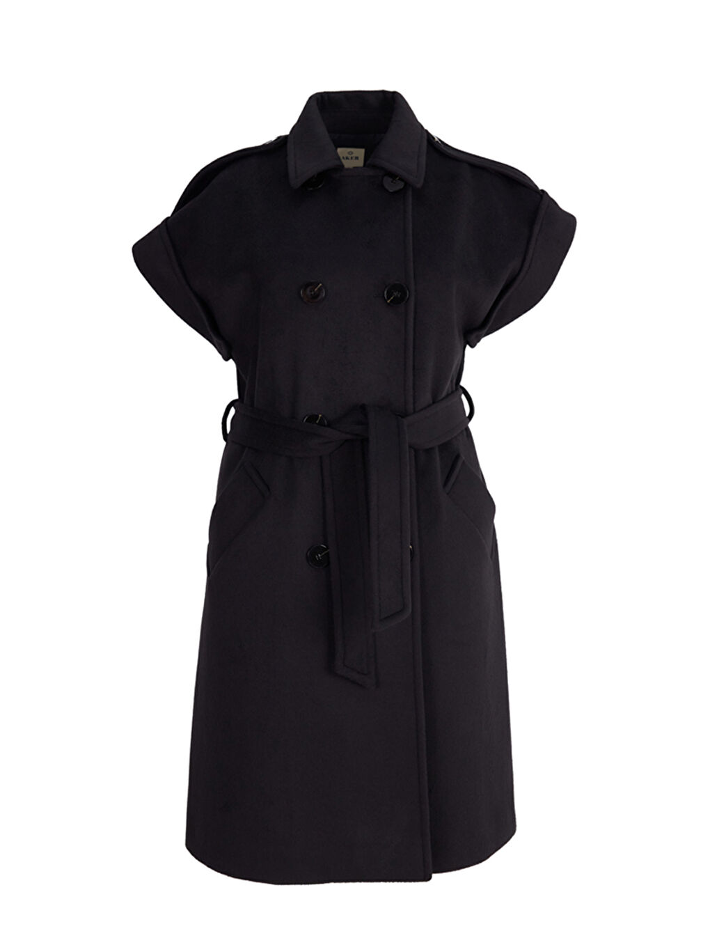 Siyah Apolet Detaylı Belden Kuşaklı Yelek