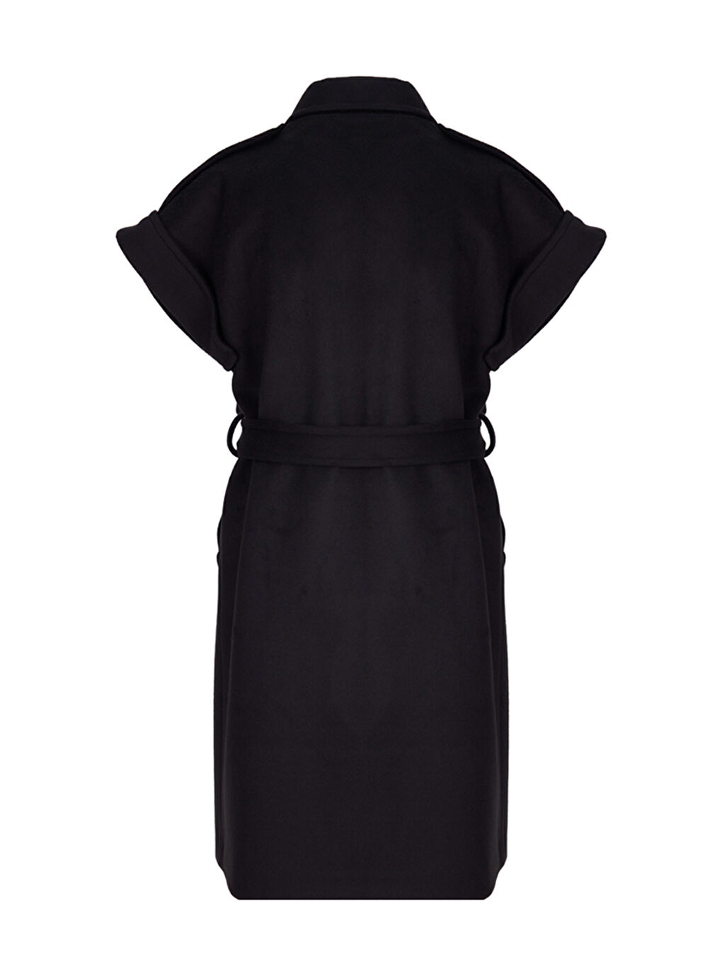 Siyah Apolet Detaylı Belden Kuşaklı Yelek-2