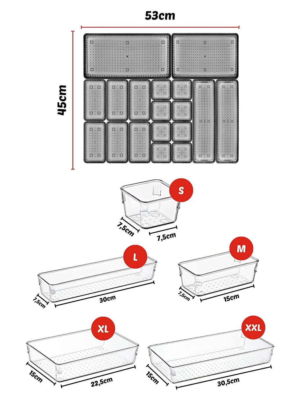 Nandy Home Gri 18 Parça Çekmece İçi Düzenleyici  Organizer Set - 1