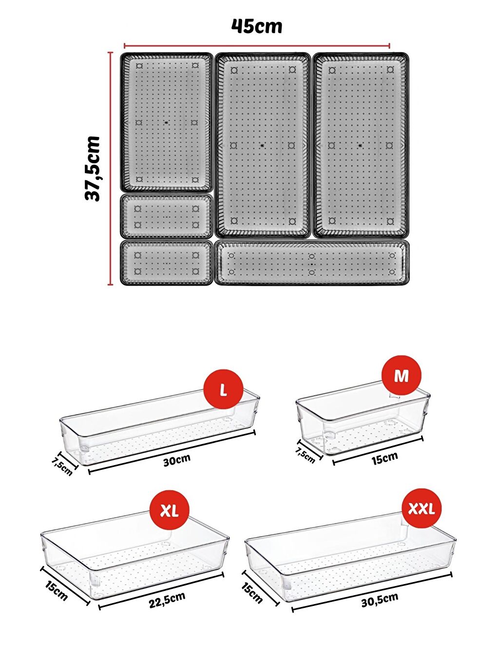 Nandy Home Gri 6 Parça Çekmece İçi Düzenleyici  Organizer Set - 1