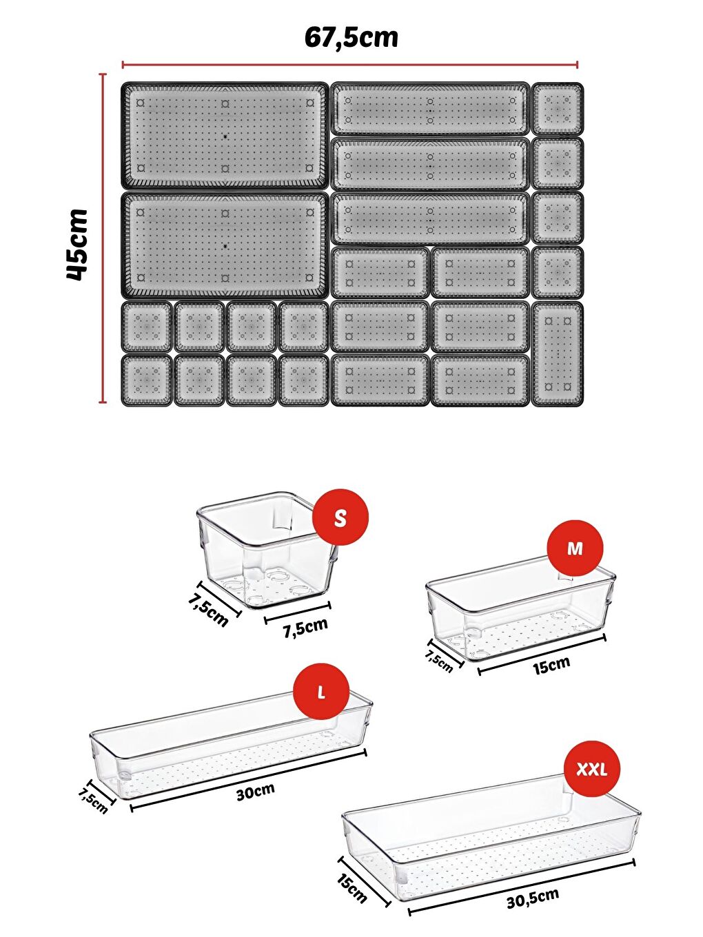 Nandy Home Gri 24 Parça Çekmece İçi  Düzenleyici  Organizer Set - 1