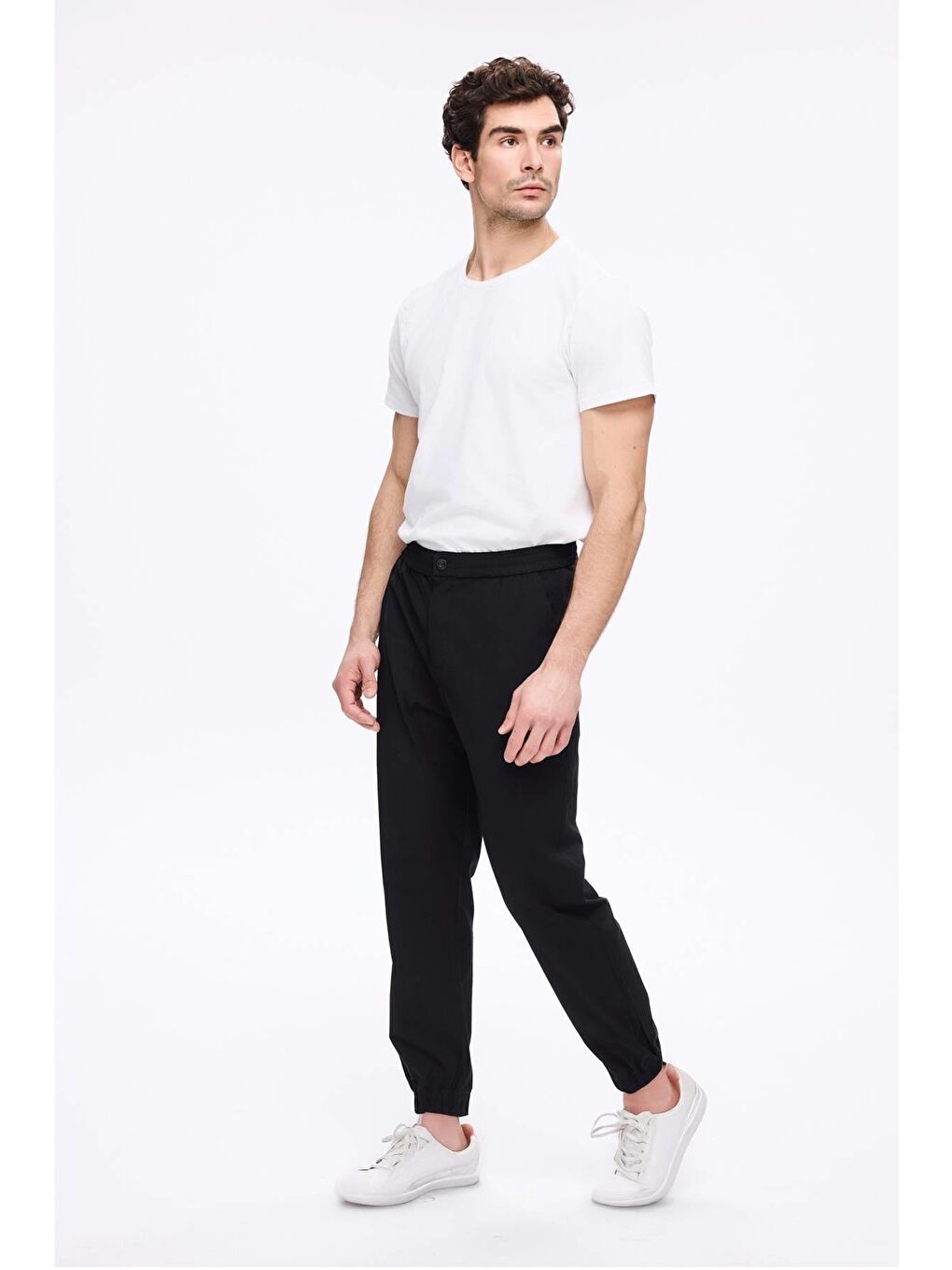 Beli Ve Paçası Lastikli Bağcıklı Siyah Erkek Jogger Pantolon 4023-1