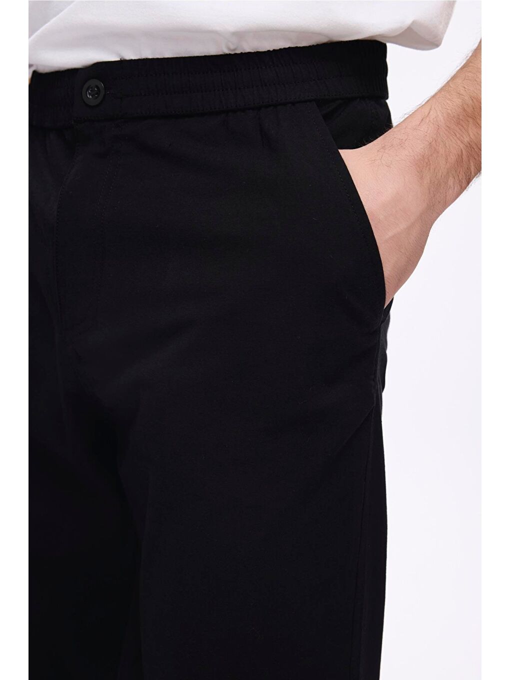 Beli Ve Paçası Lastikli Bağcıklı Siyah Erkek Jogger Pantolon 4023-2