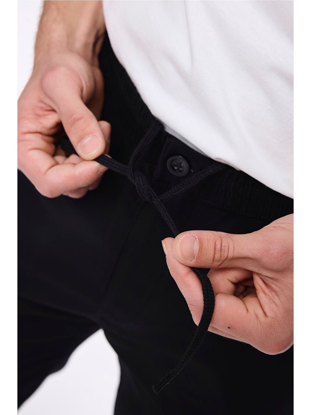 Beli Ve Paçası Lastikli Bağcıklı Siyah Erkek Jogger Pantolon 4023-3