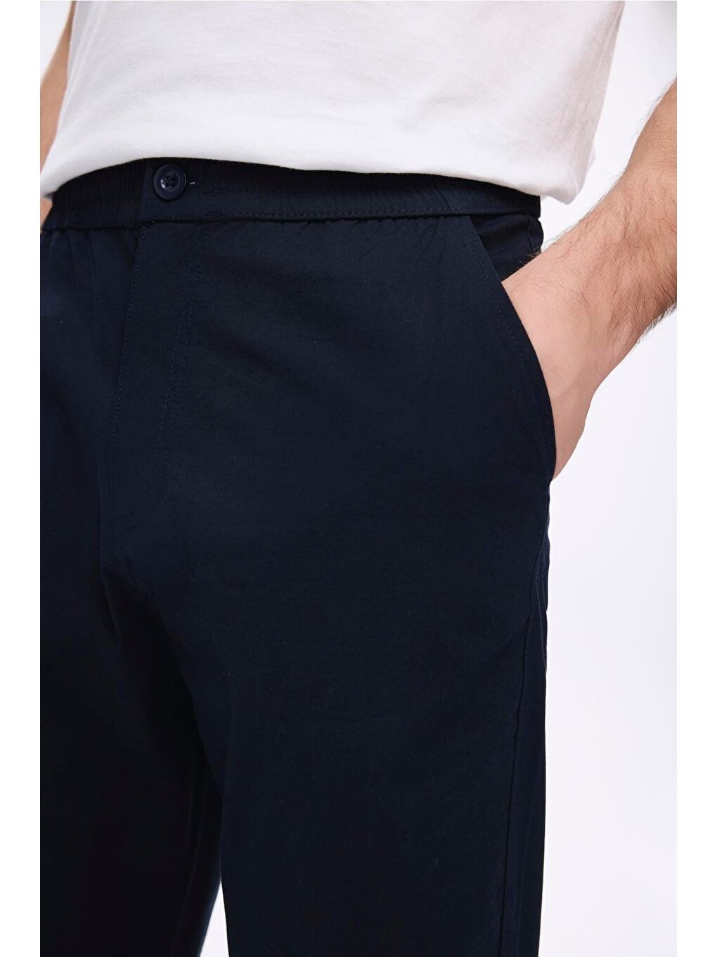 Beli Ve Paçası Lastikli Bağcıklı Lacivert Erkek Jogger Pantolon 4023-1