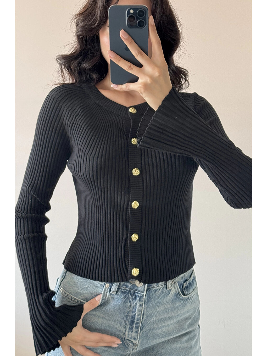 Kadın Siyah İspanyol Kol Hırka 1014-2425-4