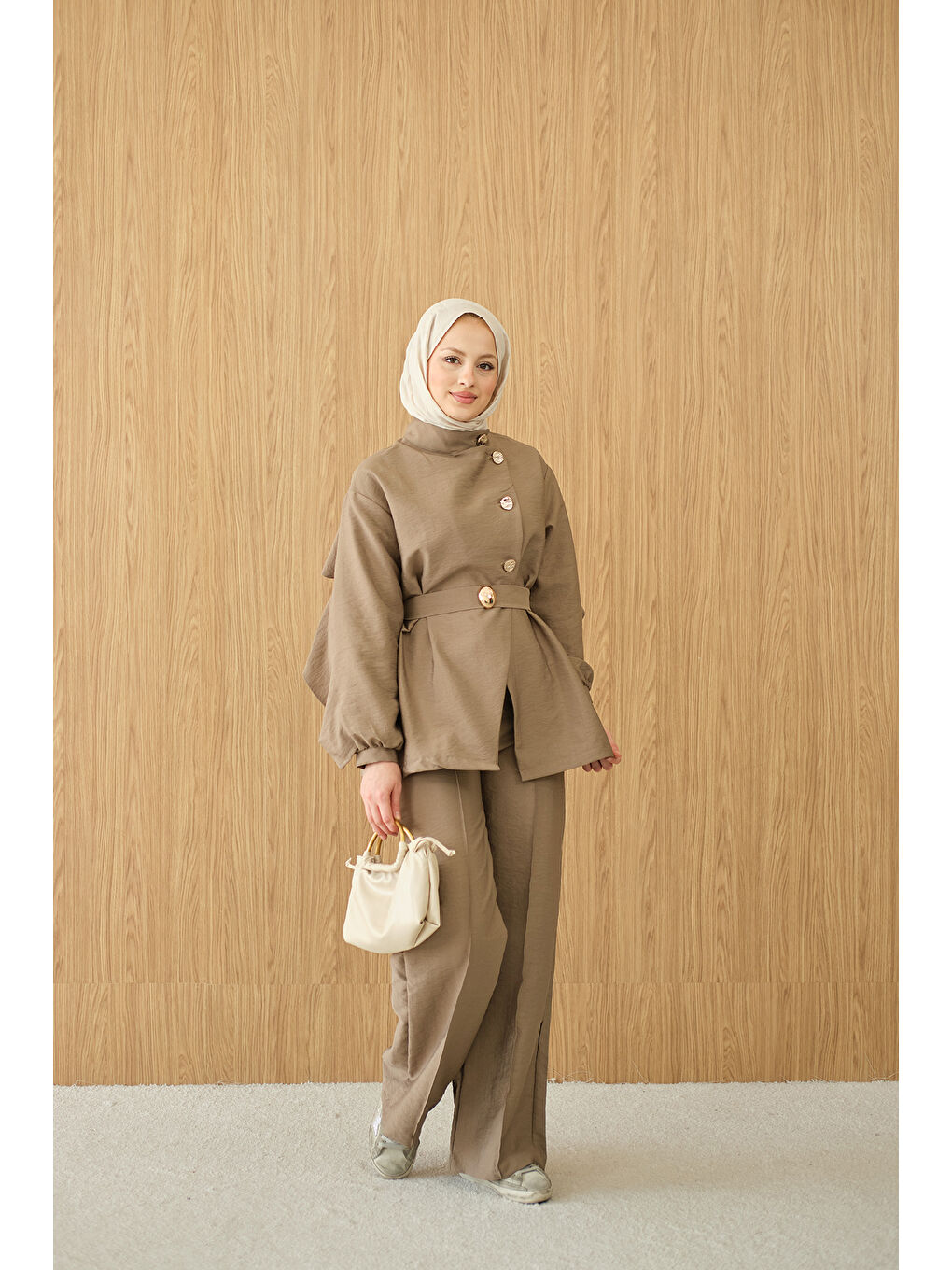 Sarı Kadın Gold Kemerli Düğme Detay Takım Hardal-2