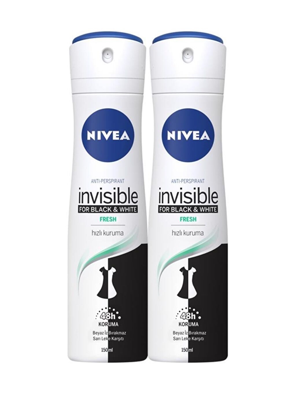 NIVEA Invısıble Black&Whıte Fresh Sprey Deodorant 150 ml Kadın 2'li Avantaj Paketi - 1