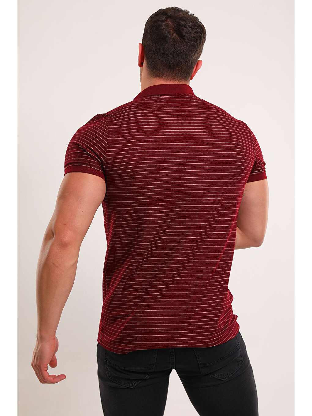 Mishar İtalia Bordo Erkek Slim Fit Polo Yaka Çizgili Elastanlı Tişört - 4